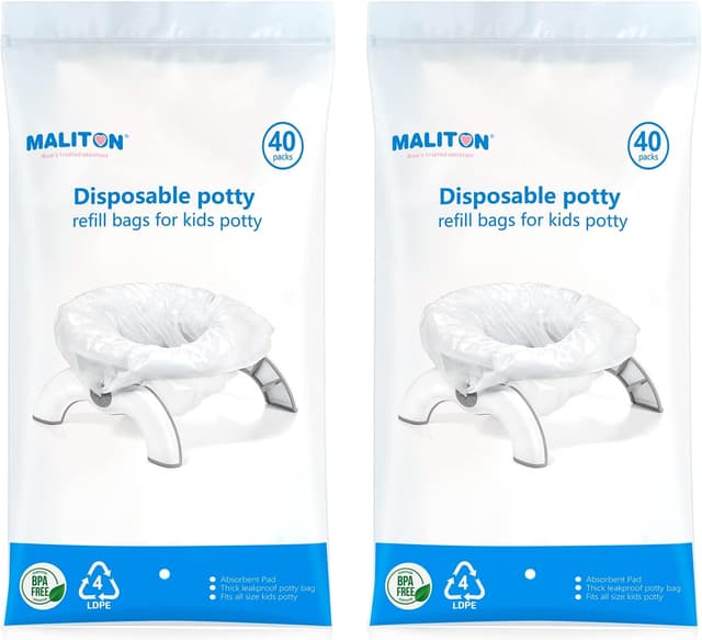 Detalle de Maliton Potty Liners 80 Packs with Super Absorbent Pads (Refill Potty Bags)