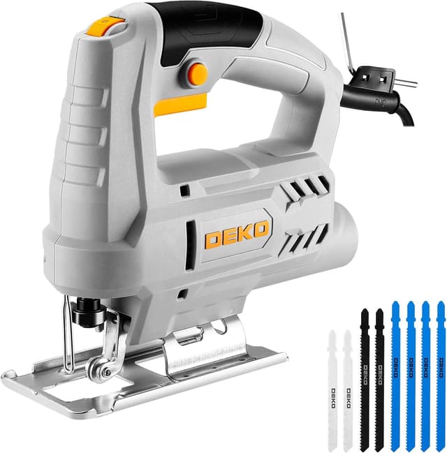 Imagen de DEKOPRO 400W Electric Jigsaw Tool (Variable Speed 0–3000 SPM) with ±45° Bevel Cutting & 8 Blades en OfertitasTOP
