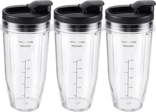 Detalle de Ninja Blender Cups Replacement 24oz (3-Pack) with To-Go Lids for Ninja BN401, BL450 & More