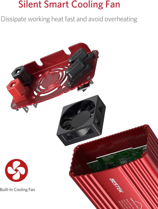 Detalle 2 de BESTEK 500W Pure Sine Wave Power Inverter (DC 12V to AC 230–240V) with 4.2A Dual Smart USB Ports