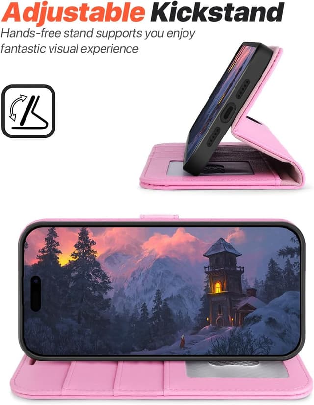 Detalle de OCASE Handyhülle für iPhone 17 Pro – abnehmbare 2-in-1 Magnet-Klapphülle mit Kartenfach, RFID und Standfunktion (Rosa)