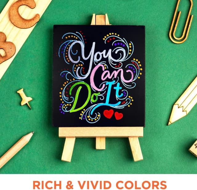 Detalle de Extra Fine Tip Metallic Chalk Pens (10 Pack, 1mm) – Liquid Wet Wipe Markers for Blackboards, Windows & Menus