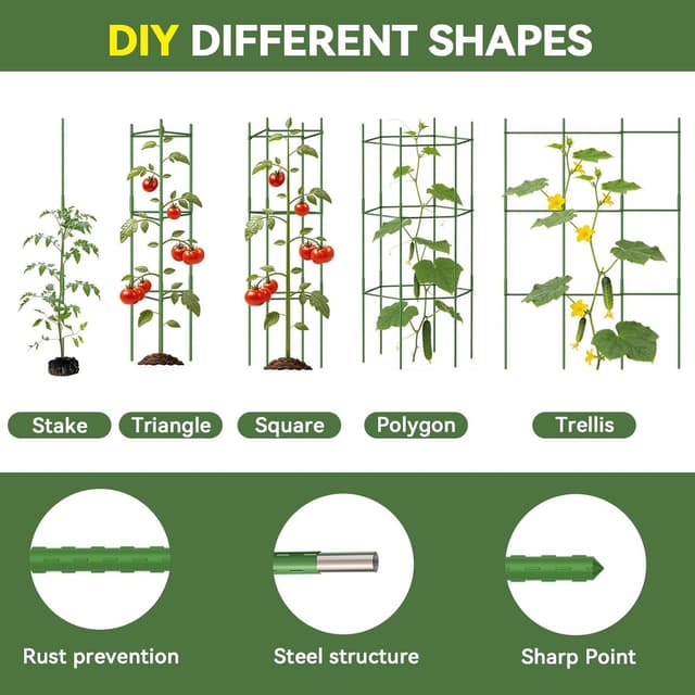 Detalle 2 de Halatool 6 Pack Adjustable Tomato Cages (up to 120cm) – Garden Stakes Support Frame for Pots & Raised Beds