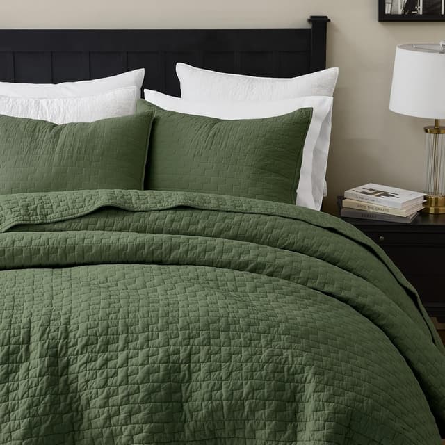 Detalle de palassio Olive Green 100% Cotton Quilt California Cal King Bedding Set (3-Piece) with 2 Pillow Shams