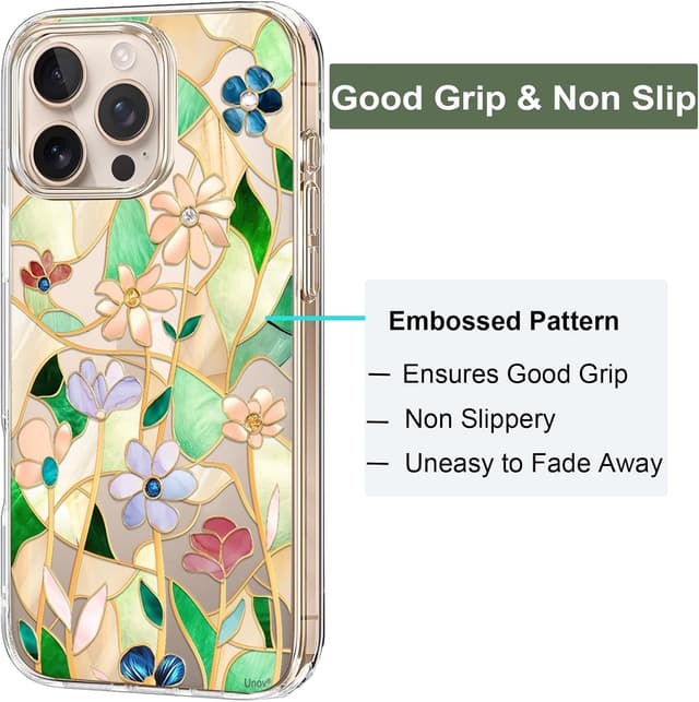 Detalle 2 de Unov Hülle für iPhone 16 Pro – klare, schlanke TPU-Schutzhülle mit erhabener Kante & geprägtem Muster