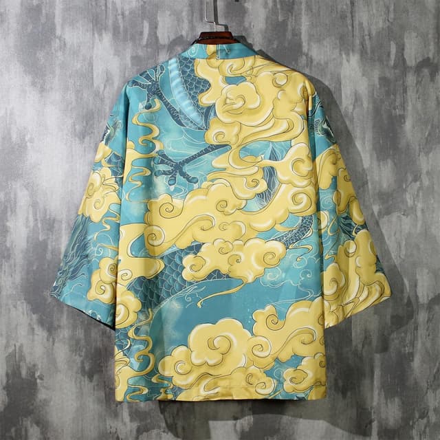 Detalle de Herren 3/4 Arm Japanisches Kimono Harajuku Hemd (Hawaiihemden) – Sommer- und Freizeitshirt