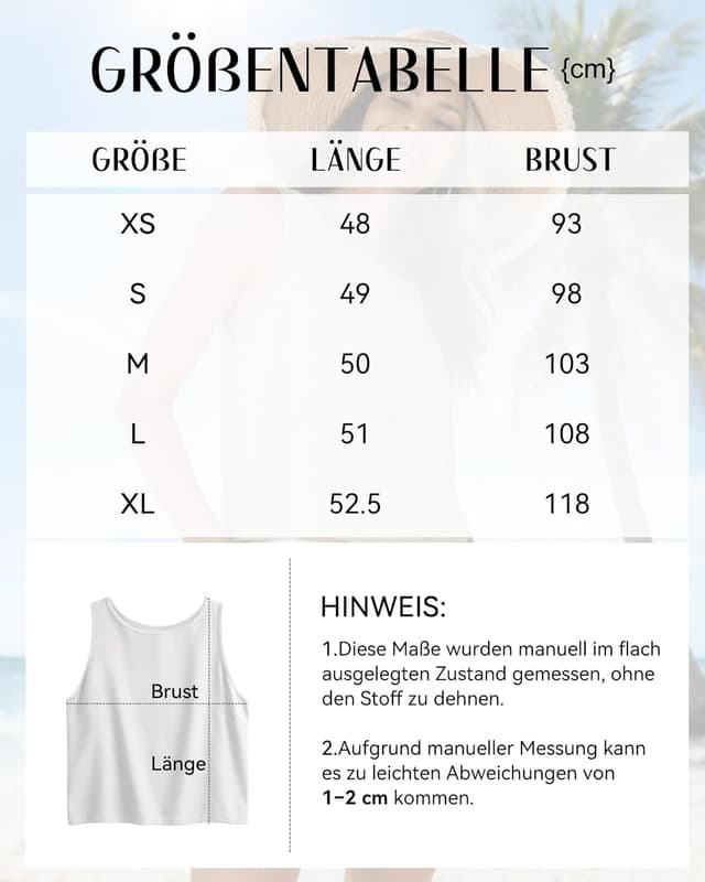 Detalle de Tanmolo Leinen-Tanktop für Damen mit Knopfdetail am Rücken – ärmellos, kurz & sommerlich