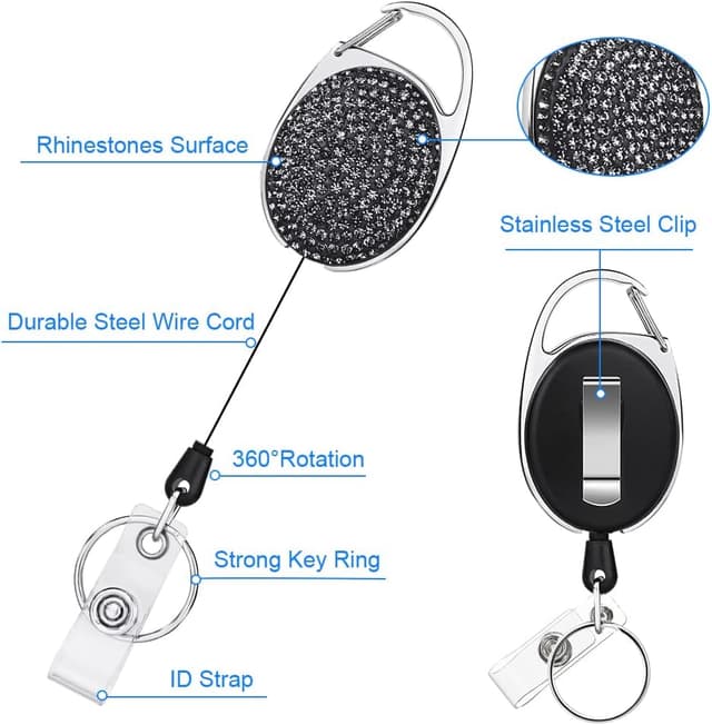 Detalle de Vicloon Porte-badge enrouleur rétractable (2 pièces) pour clés et badges, cordon nylon jusqu’à 60 cm