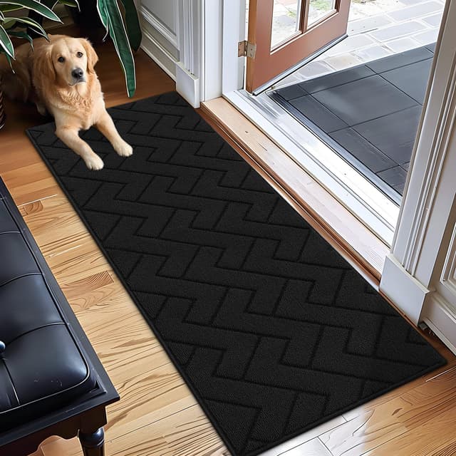 Detalle de Biscpro Door Mat 60x90cm (Indoor/Outdoor) – Washable Non-slip Dirt Trapper in Dark Grey