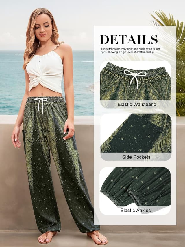 Detalle de QIANXIZHAN Women’s Harem Pants (Boho Palazzo/Boho Joggers) with Pockets