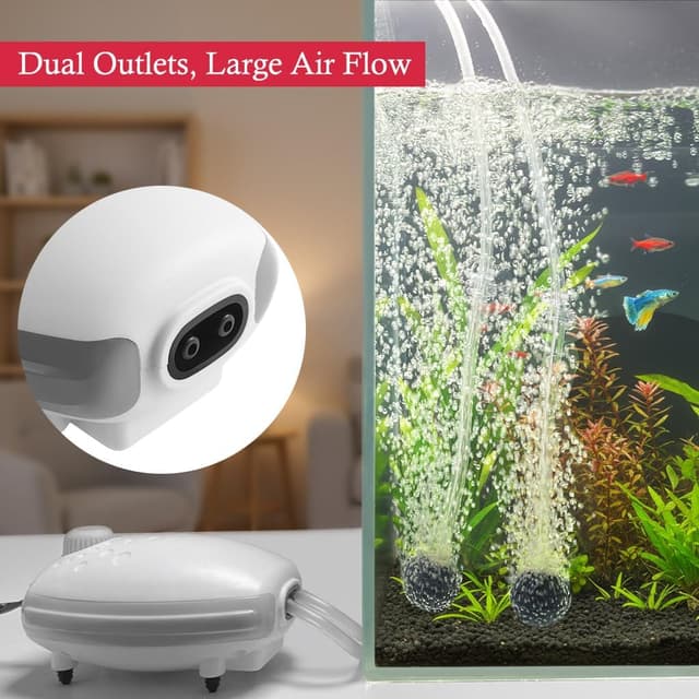 Detalle 2 de PYPABL 3W Aquarium Air Pump (300L/H) – Silent Adjustable Bubbler for Fish & Turtle Tanks