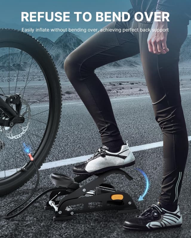 Detalle 2 de VOGORA Bike Foot Pump Double Barrel with Schrader & Presta Valves and 160PSI Gauge