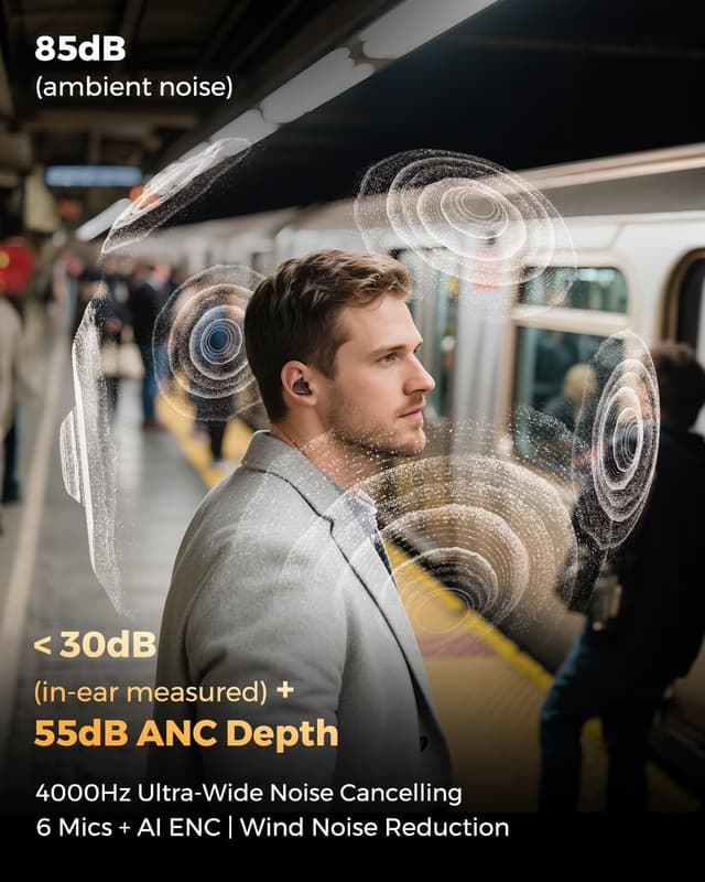 Detalle 2 de SoundPEATS H3 Hi‑Fi In‑Ear Earbuds with LDAC & aptX Lossless, 55dB Hybrid ANC (Bluetooth 5.4) – Titanium black