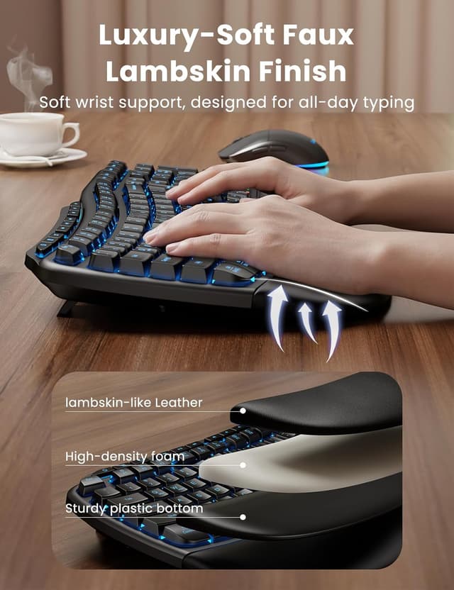 Detalle de SABLUTE Ergonomic Wireless Keyboard and Mouse 4000mAh ⌨