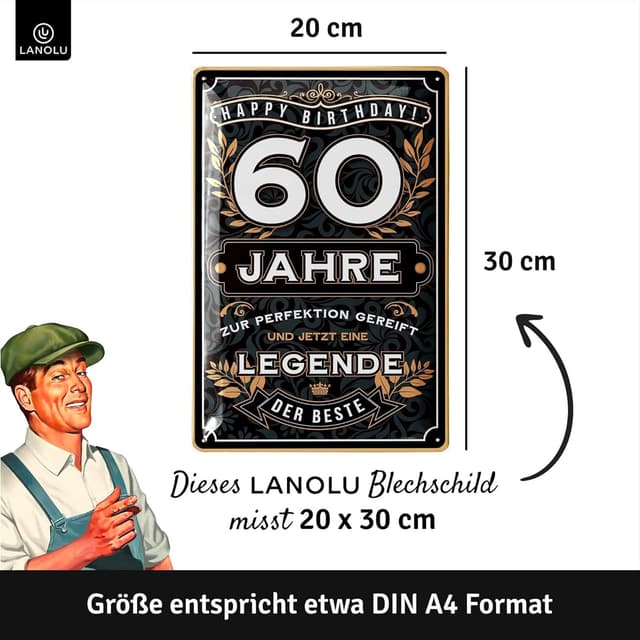Detalle 2 de LANOLU Blechschild „60 Jahre Legende“ – Deko zum 60. Geburtstag, 20 x 30 cm