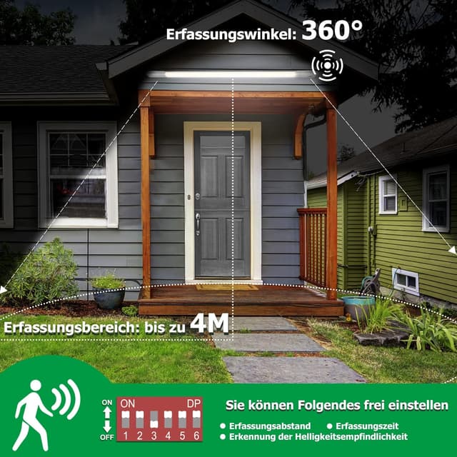 Detalle 2 de TONFFI 2er-Set LED Feuchtraumleuchte 115 cm mit Bewegungsmelder, 36 W / 4.100 lm, IP65 (4000K, verknüpfbar)