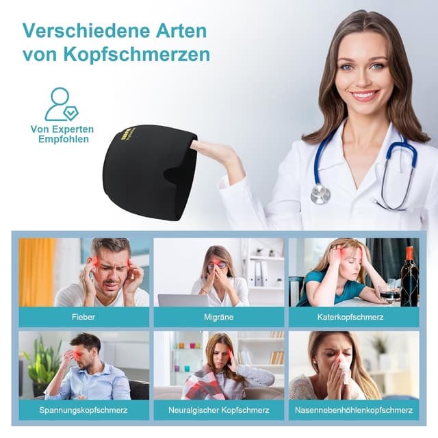 Detalle 2 de SURFOU Migräne Maske Mütze – Kühlmaske für Kopf- und Migräneschmerzen mit 360° Gel Surround