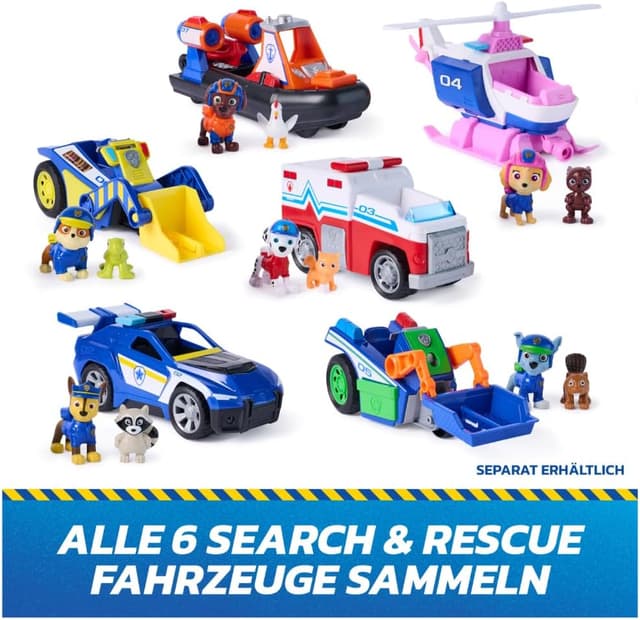 Detalle 2 de PAW PATROL Search & Rescue: Rubbles Rettungs-Bulldozer mit Rückziehmotor (ca. 15 cm) – inkl. Rubble-Figur & Schildkröte