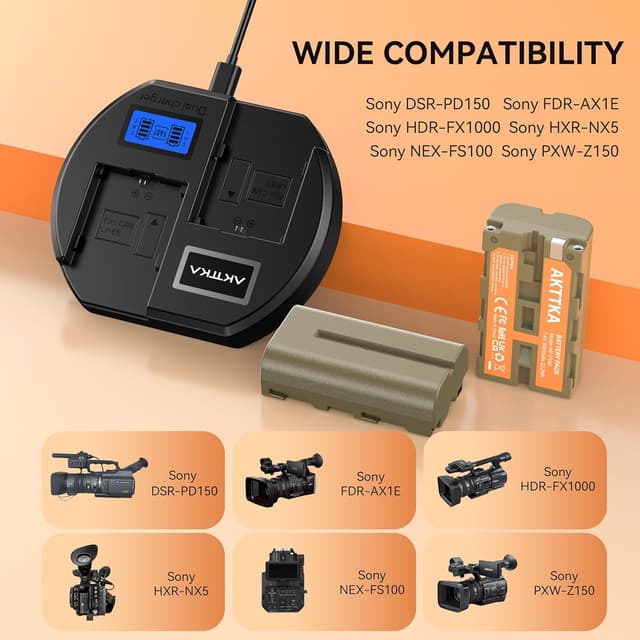 Detalle de AKTTKA NP-F550 Akkus 3000 mAh (2er-Pack) + PD18W Dual-Slot-Schnellladegerät mit USB‑C