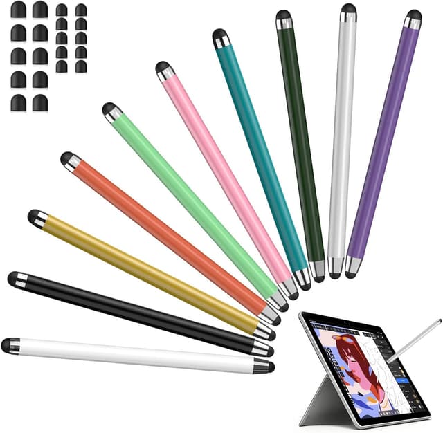 Detalle de 2-in-1 Tablet-Stift mit 20 Gummispitzen (0,35"/0,24") – 10 Touchstifte für Smartphone, Tablet & Laptop