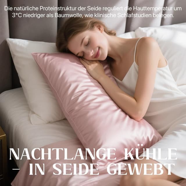 Detalle 1 de Ravmix Seidenkissenbezug 40x80 (Maulbeerseide), 1 Stück, Rosa – mit verstecktem Reißverschluss