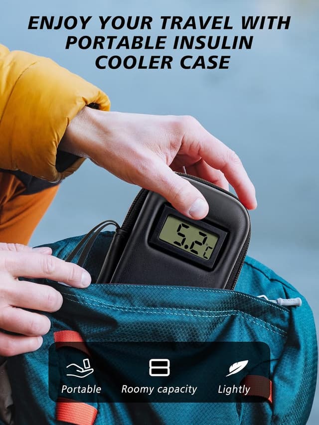 Detalle 1 de YOUSHARES Insulin Cooler Travel Case with Temperature Display (Black) + 2 Ice Packs