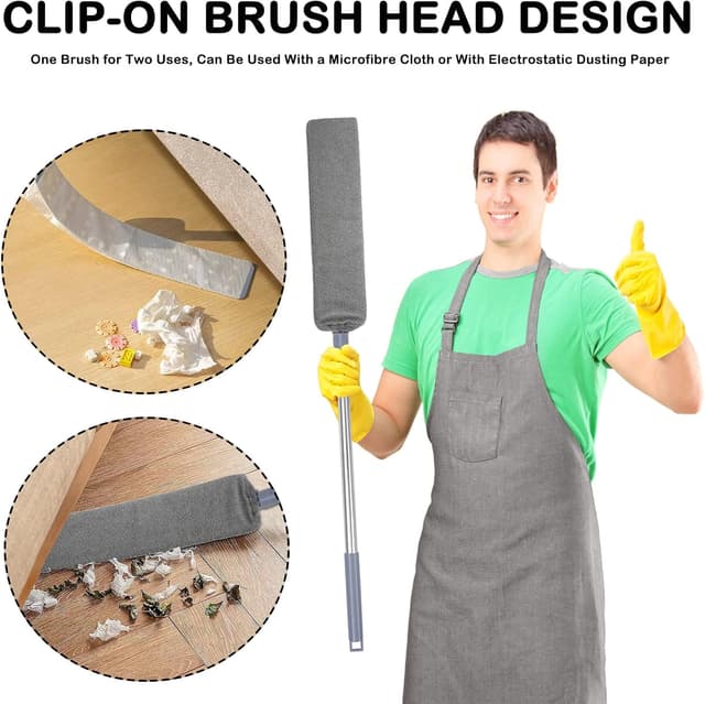 Detalle de Gigmeta spazzolino telescopico per polvere con microfibra e manico in acciaio inox