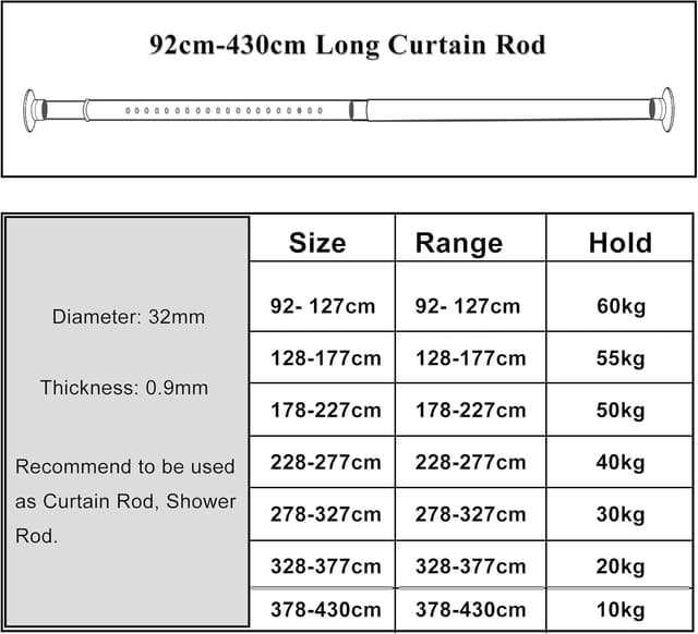 Detalle de Tringle à rideau extensible SuoAirNuo 92–430 à tension (acier inox) sans perçage, diamètre 32 mm