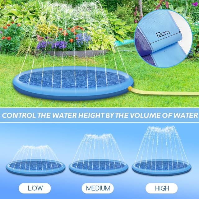 Detalle de Jsdoin 100cm Inflatable Dogs Splash Pad – Foldable outdoor dog sprinkler play mat (Blue)