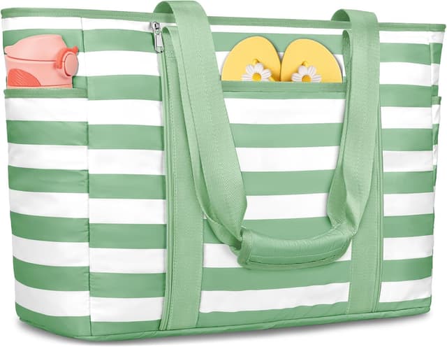 Detalle de KTUEOV Sac de plage femme XXL 45 L pliable et imperméable, avec fermetures et compartiments pour piscine, voyage et shopping