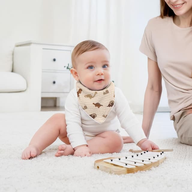 Detalle de Susurration 10er Set Musselin-Dreieckstücher Baby: verstellbare Sabberlätzchen mit wasserabweisender Rückseite