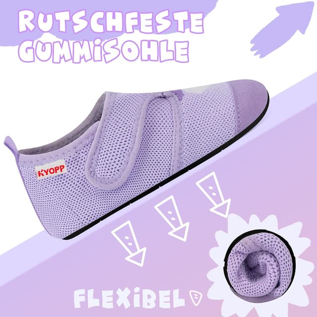 Detalle 1 de Kyopp Kinder-Hausschuhe mit Klettverschluss – rutschfeste Barfuß-/Lauflernschuhe für Kindergarten