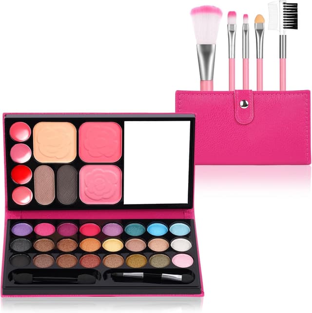 Detalle de Aomig 33-Colour Kids Makeup Set for Girls (6 pcs) with 5 Brushes