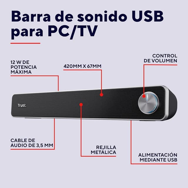 Detalle 2 de Trust Arys barra de sonido 12 W para PC 🎵