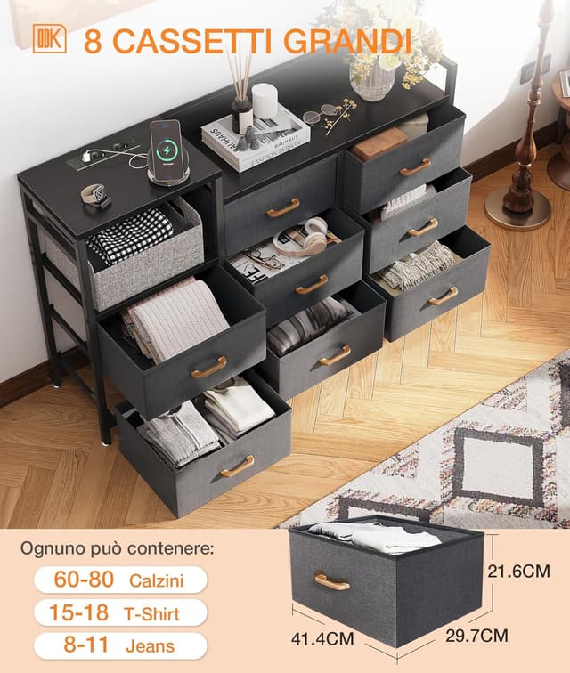 Detalle de ODK Cassettiera 2 USB e 2 AC, 132 cm