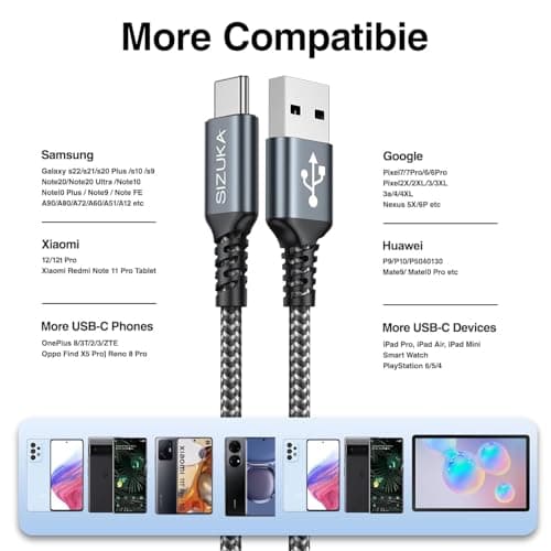 Thumbnail 6 de SIZUKA Cable USB-C 3Pack de 2 m con carga rápida 3.1A y sincronización hasta 480 Mbps