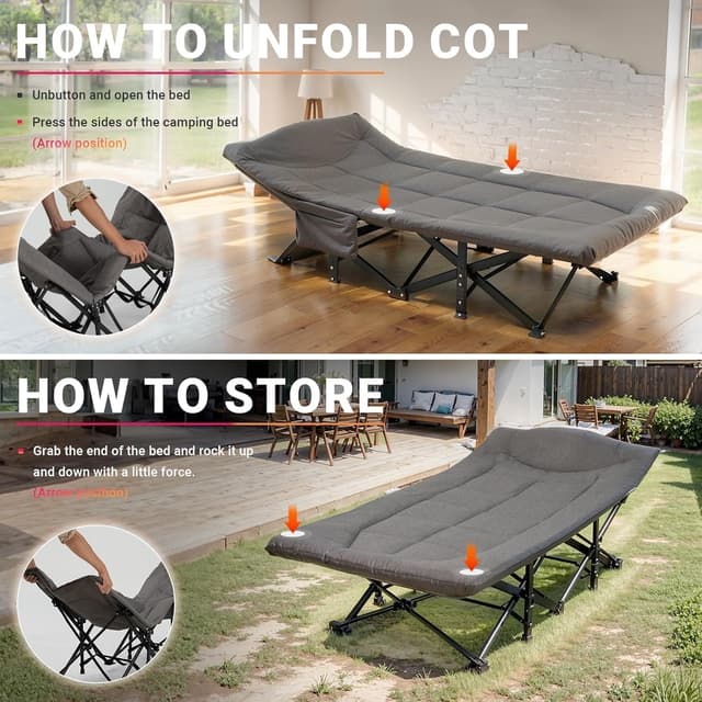 Thumbnail 6 de Overmont 28" Extra Wide Padded Folding Camping Bed