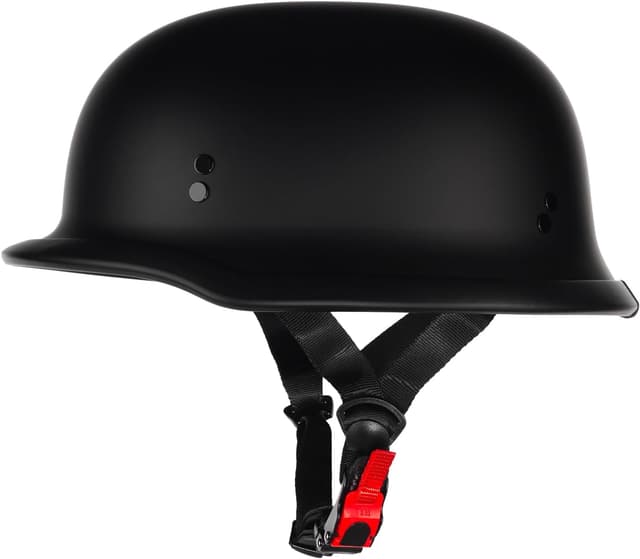 Detalle de Crown Racing German-Style Half Motorcycle Helmet (Model-308) — DOT Approved Open Face Retro Helmet, Matte Black