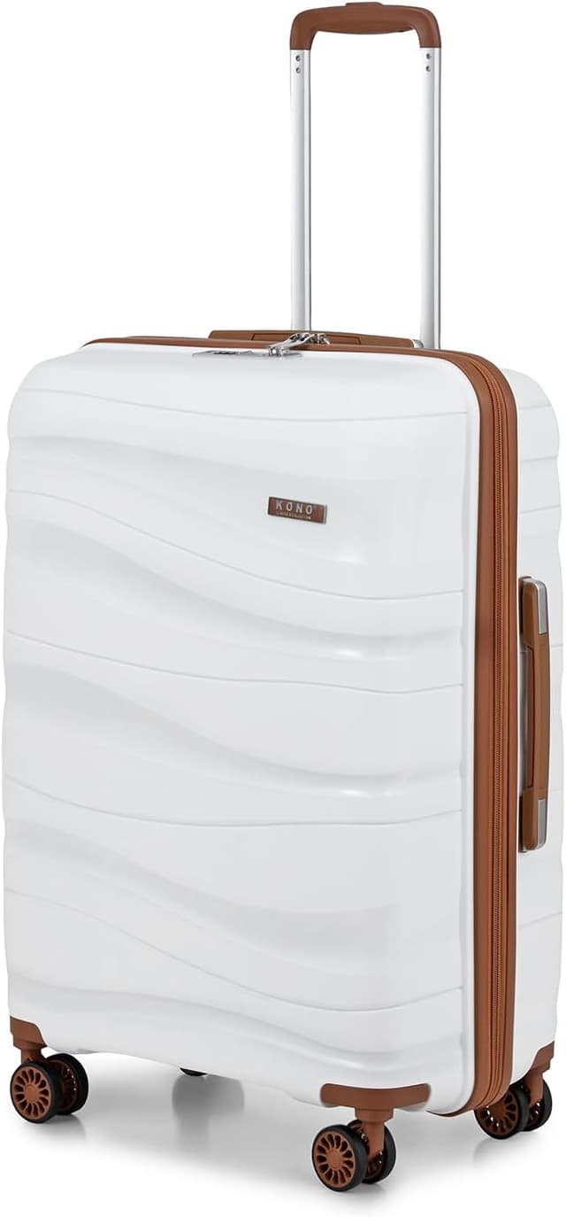 Detalle de KONO Groß Koffer 75 cm (75 x 52 x 30 cm) mit 4 Rollen und TSA-Schloss – leichter Hartschalen-Reisekoffer in Weiß
