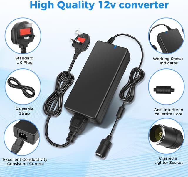 Detalle de LightingWill Mains to 12V 8A Adapter for Car Accessories ๐