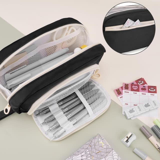 Detalle de COLOCASTLE Federmäppchen mit 3 Fächern, große Kapazität (25 x 8 x 6 cm) – Etui für Schule & Büro