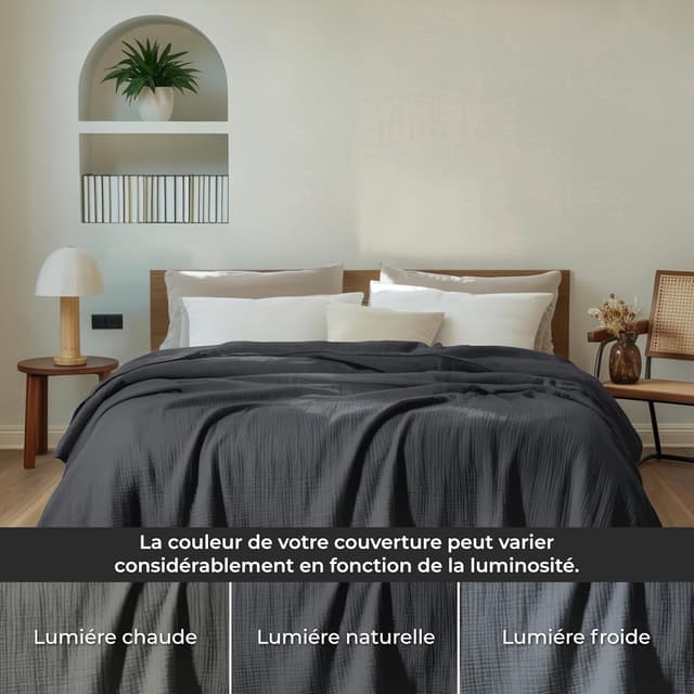 Detalle de Dreamzie Couverture en mousseline 150x200 cm en coton Oeko-Tex anthracite