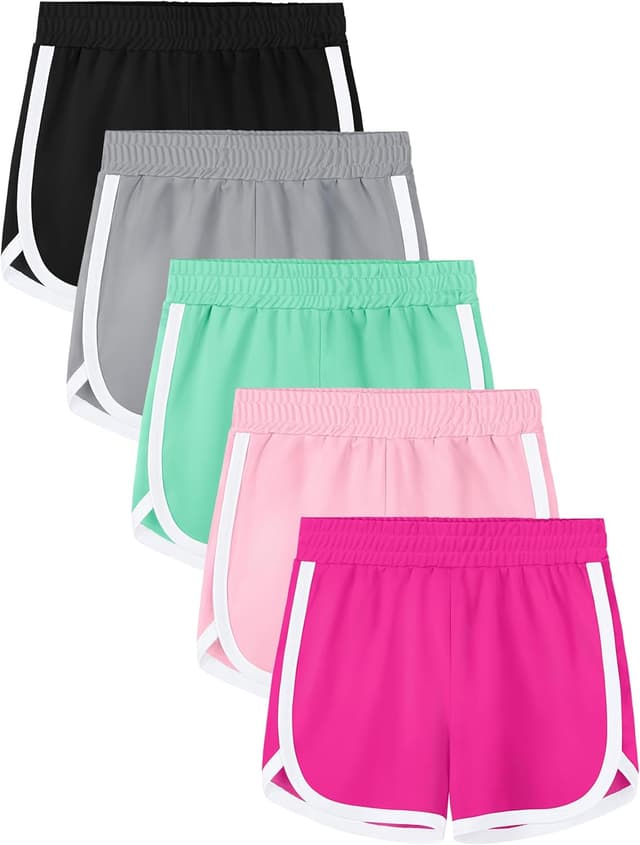 Thumbnail 6 de Aikuco 5 Packs Girls Soccer Shorts (Toddler to Youth) Quick-Dry Athletic Gym & Running Shorts