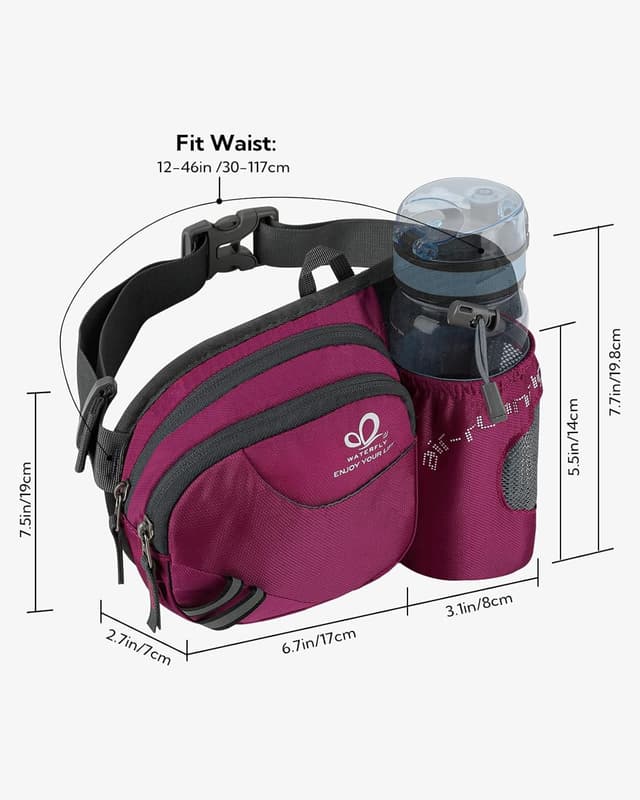 Detalle de Waterfly Gürteltasche/Bauchtasche mit Flaschenhalter – wasserdicht, atmungsaktiv & verstellbar für Sport und Outdoor