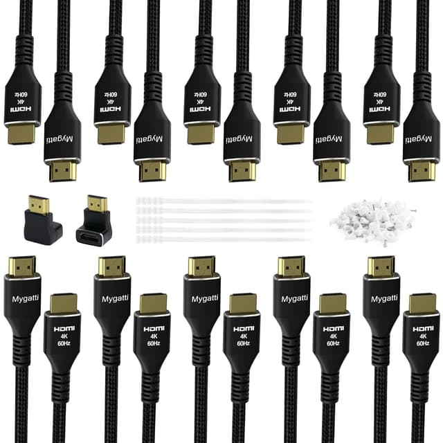 Detalle de Mygatti 4K Ultra HD HDMI 2.0 Kabel-Set (10 Stück) 1,5 m mit Winkel-Adaptern für Laptop, Monitor, HDTV, PS5, Xbox