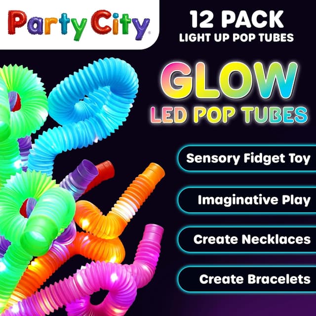 Thumbnail 1 de Party City 12pk LED Light Up Pop Tubes 25" fidget tubes ๐