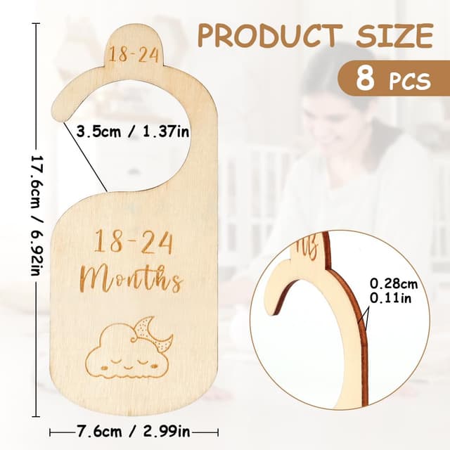 Detalle 2 de HAGOT 8-teiliges Holz-Größentrennerset für Babys (50–104) – Schrankteiler zur Kleidungsklassifizierung