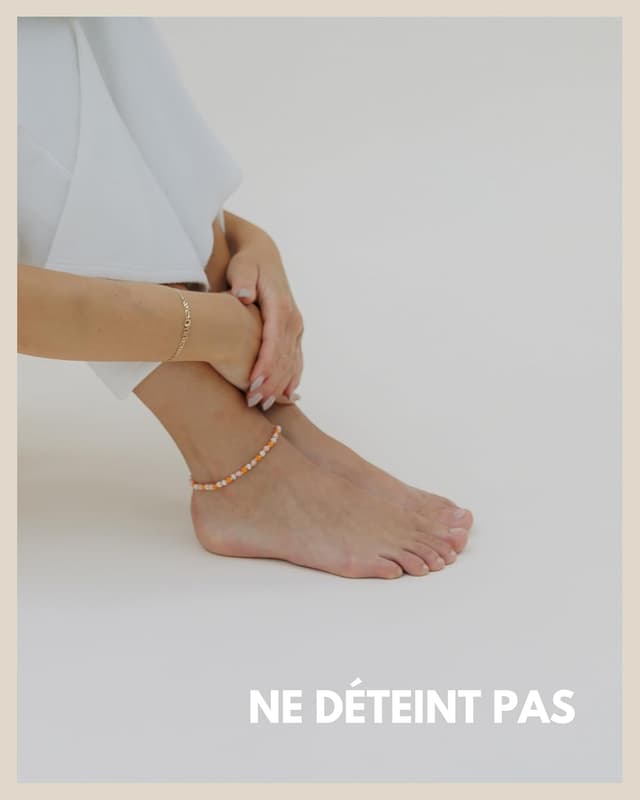 Detalle de GD GOOD.designs EST. 2015 Bracelet de cheville femme en pierres naturelles et perles fines 4 mm, réglable et résistant à l’eau
