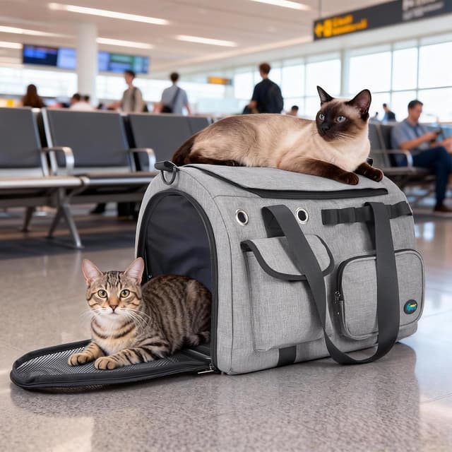 Thumbnail 6 de Ownpets Large Cat Carrier for 2 Cats & Small Dogs (45x30x31cm) with Metal Frame