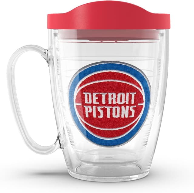 Detalle de Tervis Made in USA Double-Walled NBA Detroit Pistons Insulated Tumbler Cup, 16oz Mug